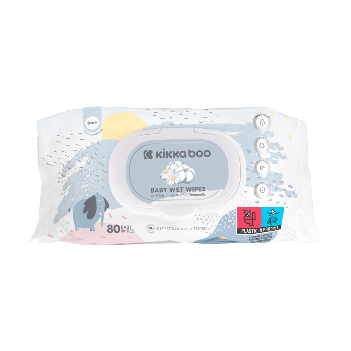 Βρεφικά υγρά μαντηλάκια με σπόρους βαμβακιού & Χαμομήλι, 80 τεμάχια με καπάκι - Kikka Boo