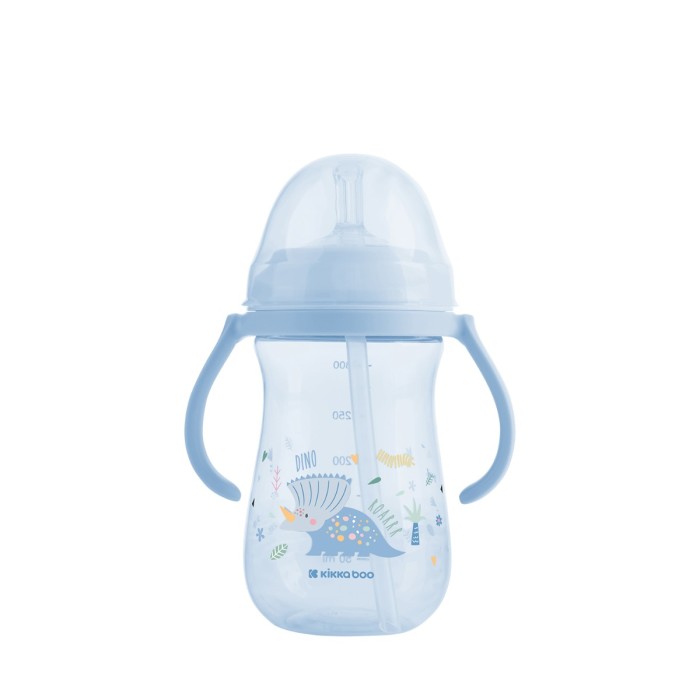 Kikka Boo Παιδικό Κύπελλο Mε Λαβές Kαι Καλαμάκι Σιλικόνης Dino World Blue