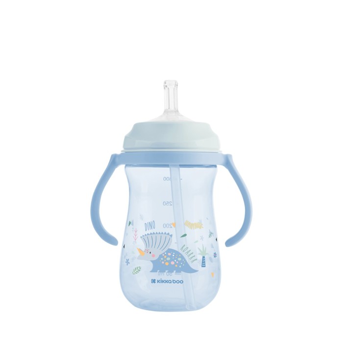 Kikka Boo Παιδικό Κύπελλο Mε Λαβές Kαι Καλαμάκι Σιλικόνης Dino World Blue