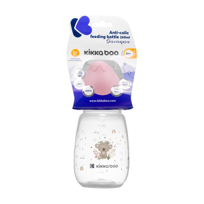 Μπιμπερό Με Θηλή Σιλικόνης 260ml Σαβάνα Ροζ Kikka Boo