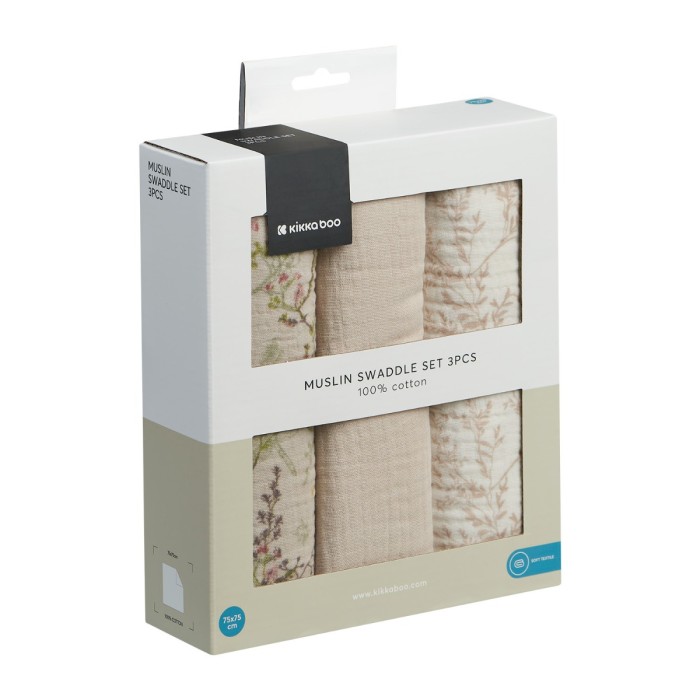 Σετ πάνα αγκαλιάς μουσελίνας 3 τεμ. 75x75 εκ. Secret Garden Μπεζ - Kikka Boo