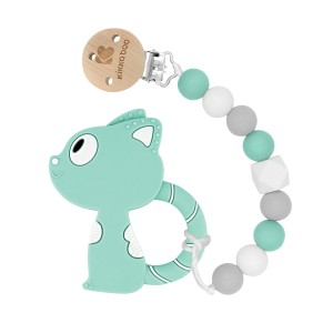 Κλιπ Πιπίλας με Μασητικό Σιλικόνης Mint Cat Kikka Boo Κλιπ Πιπίλας με Μασητικό Σιλικόνης Mint Cat Kikka Boo