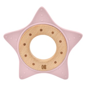 Ξύλινο Μασητικό Οδοντοφυΐας Με Σιλικόνη Ροζ Αστεράκι Kikka Boo