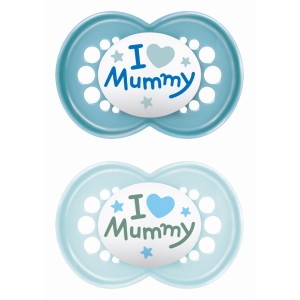 Πιπίλα Ι Love Mummy & Daddy Σιλικόνης 6-16 μηνών - Boy – Γαλάζιο - MAM