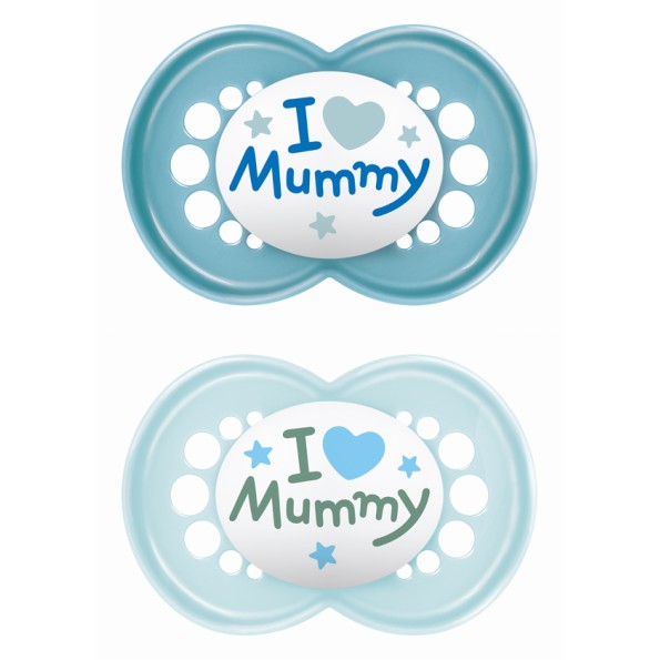 Πιπίλα Ι Love Mummy & Daddy Σιλικόνης 6-16 μηνών - Boy – Γαλάζιο - MAM