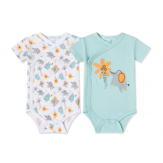 Amomi Βρεφικά Κορμάκια Κοντομάνικα Σε Διαφορετικά Σχέδια Σετ 2τμχ Ελεφαντάκια