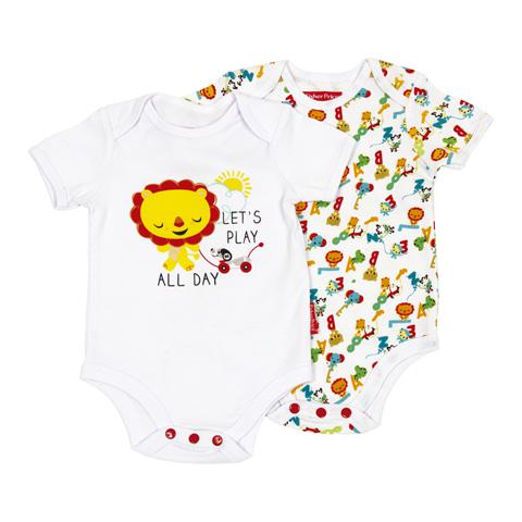 Βρεφικά Κορμάκια Κοντομάνικα Fisher Price Unisex 2τμχ Λιονταράκι