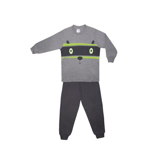 Pretty Baby Παιδική Πιτζάμα Χειμωνιάτικη Βαμβακερή Γκρι Ρακούν