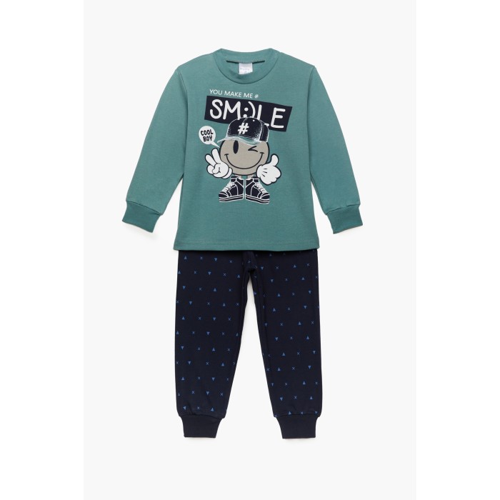 Pretty Baby Πυζάμα Βρεφική Χειμερινή Με Τύπωμα Smile Bαμβακερή 100%