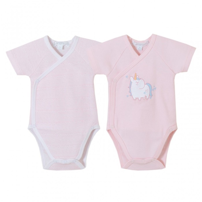 Σετ 2τμχ Βρεφικά Κορμάκια Κοντομάνικα Ροζ Amomi