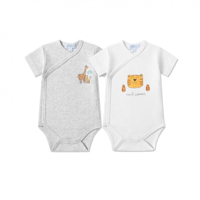 Σετ 2τμχ Βρεφικά Κορμάκια Κοντομάνικα Σε Διαφορετικά Σχέδια Amomi