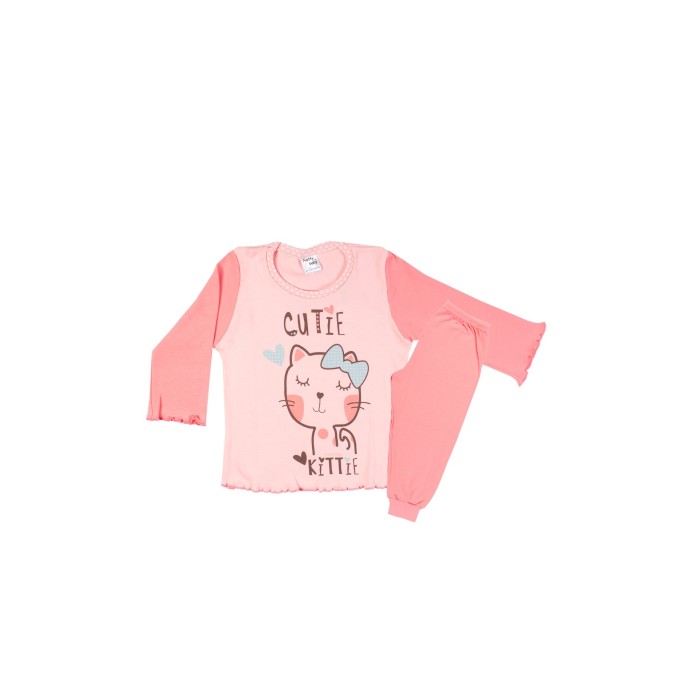 Βαμβακερή Πυζάμα Χειμερινή Με Τύπωμα Cutie Kittie Pretty Baby
