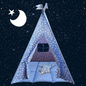 BabyBliss: Μεγάλη υφασμάτινη σκηνή με παχύ στρώμα και 2 μαξιλαράκια "Fly Me To The Moon"