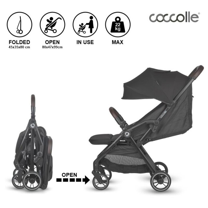 Αυτόματο Αναδιπλούμενο Καρότσι Arella Jet Black Coccolle Αυτόματο Αναδιπλούμενο Καρότσι Arella Jet Black Coccolle