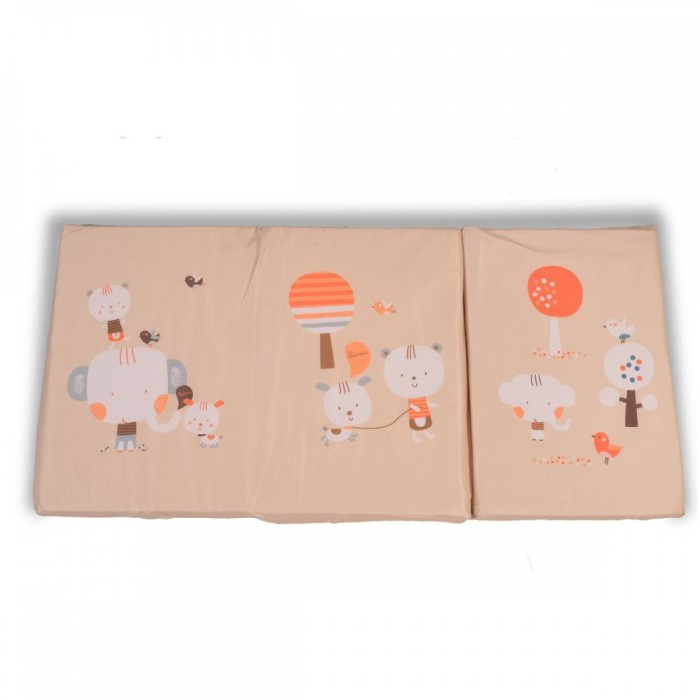 Αναδιπλούμενο Στρώμα Παρκοκρέβατου Ζωάκια Μπεζ 60x120x5cm Moni