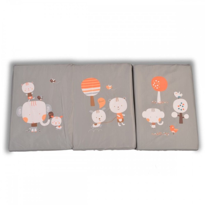 Αναδιπλούμενο Στρώμα Παρκοκρέβατου Ζωάκια Γκρι 60x120x5cm Moni