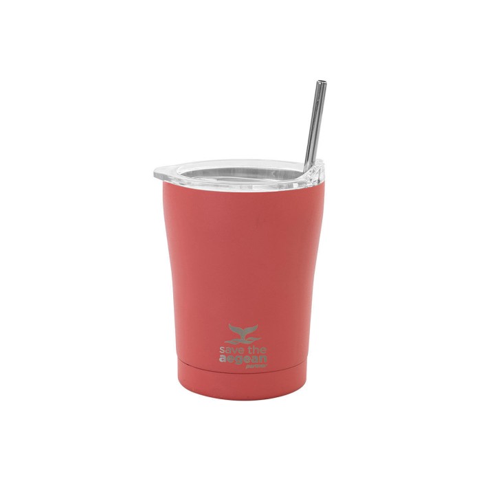 Ανοξείδωτο Θερμός - Κούπα Coffee Mug Με Καλαμάκι 350ml Save the Aegean Fusion Coral Estia