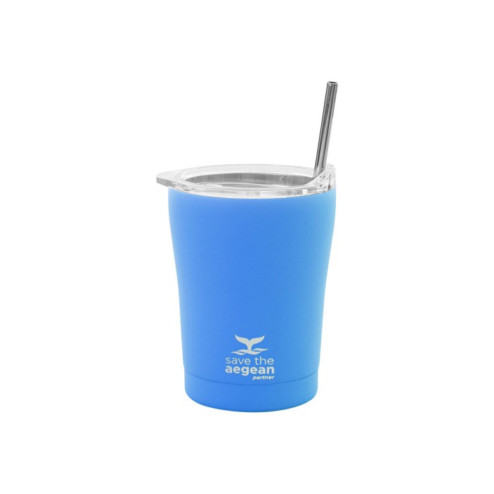 Ανοξείδωτο Θερμός - Κούπα Coffee Mug Με Καλαμάκι 350ml Save the Aegean Olympic Blue Estia