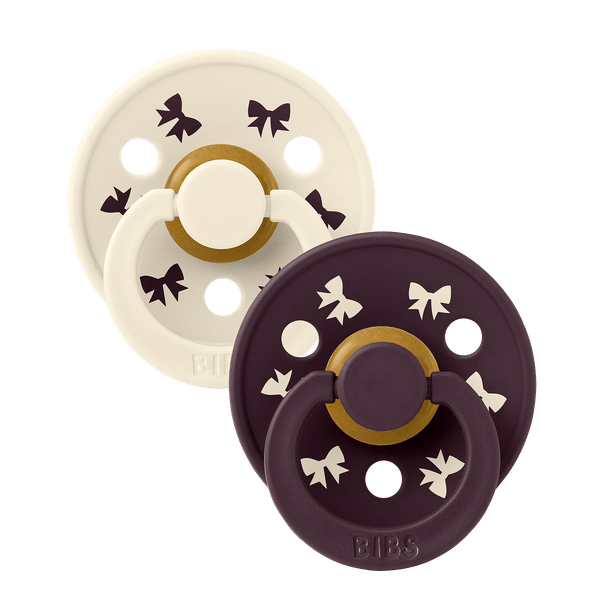 BIBS Colour Σετ Πιπίλες 2τμχ – Ivory/Plum Mix Στρόγγυλη No2
