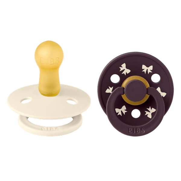 BIBS Colour Σετ Πιπίλες 2τμχ – Ivory/Plum Mix Στρόγγυλη No2