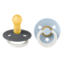 BIBS Πιπίλες Colour Round Καουτσούκ 2τμχ Iron/ Baby Blue Glow No2 BIBS Πιπίλες Colour Round Καουτσούκ 2τμχ Iron/ Baby Blue Glow No2