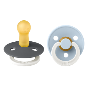 BIBS Πιπίλες Colour Round Καουτσούκ 2τμχ Iron/ Baby Blue Glow No2