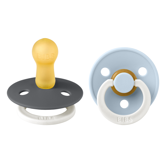 BIBS Πιπίλες Colour Round Καουτσούκ 2τμχ Iron/ Baby Blue Glow No2 BIBS Πιπίλες Colour Round Καουτσούκ 2τμχ Iron/ Baby Blue Glow No2