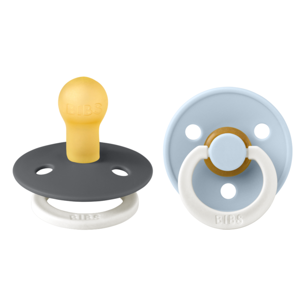 BIBS Σετ Πιπίλες 2τμχ Colour Iron/Baby Blue Glow Στρόγγυλη No1 BIBS Σετ Πιπίλες 2τμχ Colour Iron/Baby Blue Glow Στρόγγυλη No1