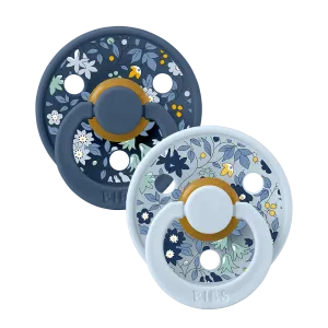 BIBS x Liberty Πιπίλες Colour Round Καουτσούκ 2τμχ Camomile Lawn / Baby Blue Mix No1