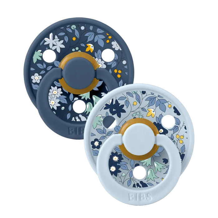 BIBS x Liberty Πιπίλες Colour Round Καουτσούκ 2τμχ Camomile Lawn / Baby Blue Mix No1