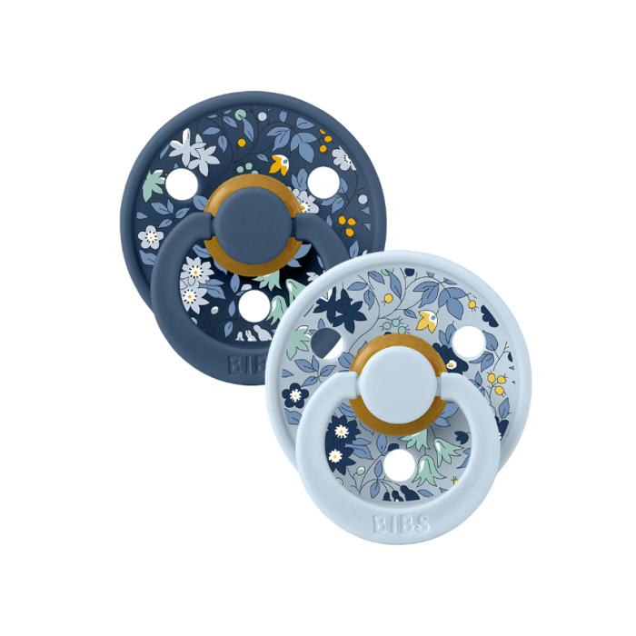 BIBS x Liberty Πιπίλες Colour Round Καουτσούκ 2τμχ Chamomile Lawn - Baby Blue Mix No2