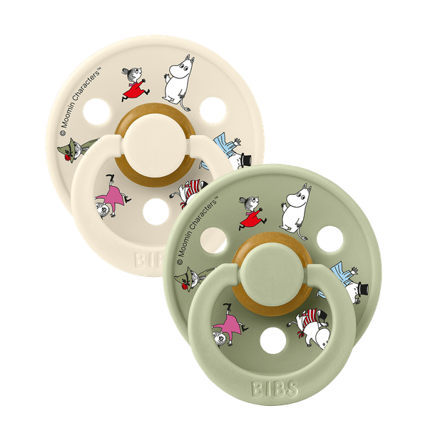 BIBS X Μoomins Colour Σετ Πιπίλες 2τμχ – Friends  Ivory/Sage Mix Στρόγγυλη No2