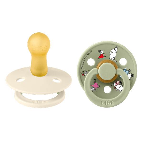 BIBS X Μoomins Colour Σετ Πιπίλες 2τμχ – Friends  Ivory/Sage Mix Στρόγγυλη No2