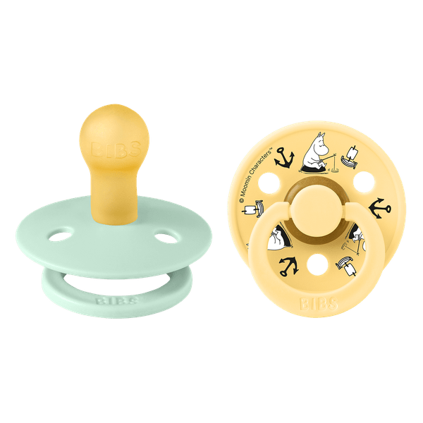 BIBS X Μoomins Colour Σετ Πιπίλες 2τμχ – Sailing Nordic Mint/Pale Butter Mix Στρόγγυλη No1