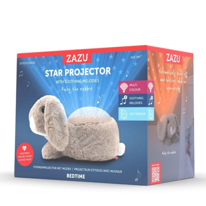 Βρεφικός Λαγός Ruby προβολέας Προτζέκτορας αστεριών με χτύπο καρδιάς λευκό ήχο μελωδία ZAZU Βρεφικός Λαγός Ruby προβολέας Προτζέκτορας αστεριών με χτύπο καρδιάς λευκό ήχο μελωδία ZAZU