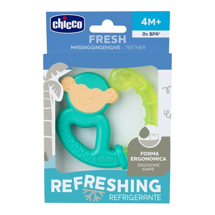 Chicco Μασητικός Κρίκος Οδοντοφυΐας Monkey Green Με Νερό Από Σιλικόνη Για 4 m+ Chicco Μασητικός Κρίκος Οδοντοφυΐας Monkey Green Με Νερό Από Σιλικόνη Για 4 m+
