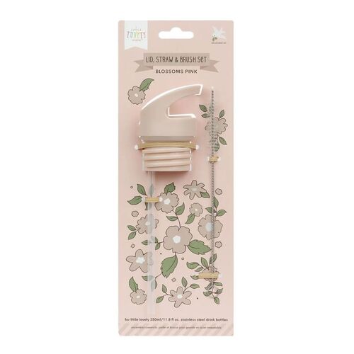 A Little Lovely Company Σετ Καπάκι Καλαμάκι Και Βουρτσάκι Blossoms Pink