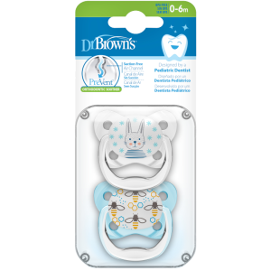 Dr Brown Ορθοδοντικές Πιπίλες Σιλικόνης PreVent 0-6m Σιελ/Γκρι Dr Brown Ορθοδοντικές Πιπίλες Σιλικόνης PreVent 0-6m Σιελ/Γκρι