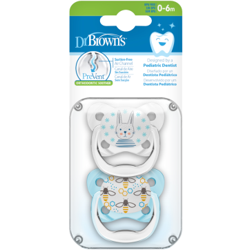 Dr Brown Ορθοδοντικές Πιπίλες Σιλικόνης PreVent 0-6m Σιελ/Γκρι