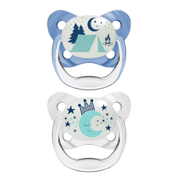 Dr Brown Ορθοδοντικές Πιπίλες Σιλικόνης PreVent Night 6-18m Μπλε/Γκρι Dr Brown Ορθοδοντικές Πιπίλες Σιλικόνης PreVent Night 6-18m Μπλε/Γκρι