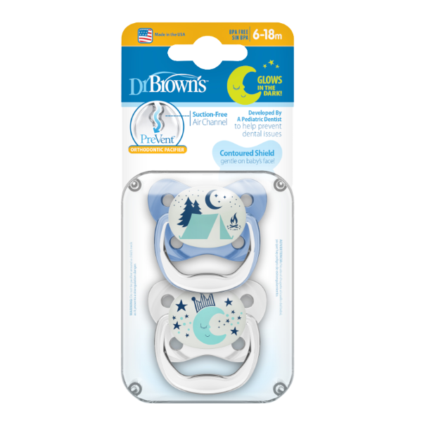Dr Brown Ορθοδοντικές Πιπίλες Σιλικόνης PreVent Night 6-18m Μπλε/Γκρι Dr Brown Ορθοδοντικές Πιπίλες Σιλικόνης PreVent Night 6-18m Μπλε/Γκρι