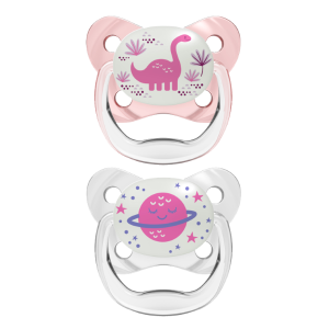 Dr Brown Ορθοδοντικές Πιπίλες Σιλικόνης PreVent Night 6-18m Ροζ/Γκρι