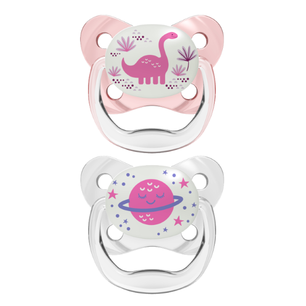 Dr Brown Ορθοδοντικές Πιπίλες Σιλικόνης PreVent Night 6-18m Ροζ/Γκρι Dr Brown Ορθοδοντικές Πιπίλες Σιλικόνης PreVent Night 6-18m Ροζ/Γκρι