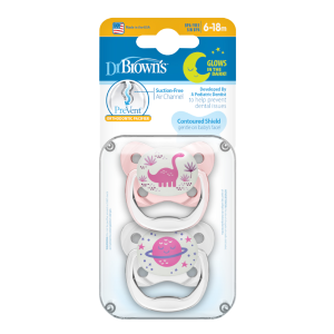 Dr Brown Ορθοδοντικές Πιπίλες Σιλικόνης PreVent Night 6-18m Ροζ/Γκρι