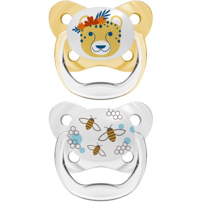 Dr Brown Ορθοδοντικές Πιπίλες Σιλικόνης Πεταλούδα PreVent 6-18m Κίτρινο-Γκρι