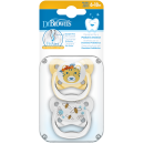 Dr Brown Ορθοδοντικές Πιπίλες Σιλικόνης Πεταλούδα PreVent 6-18m Κίτρινο-Γκρι