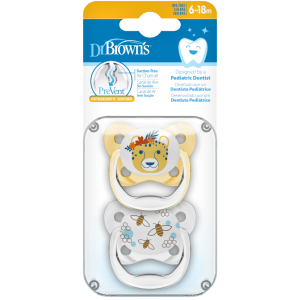 Dr Brown Ορθοδοντικές Πιπίλες Σιλικόνης Πεταλούδα PreVent 6-18m Κίτρινο-Γκρι
