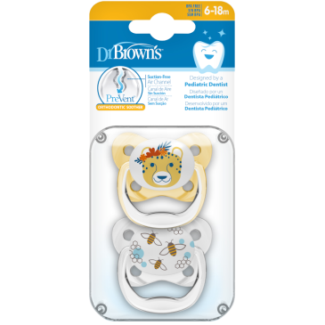 Dr Brown Ορθοδοντικές Πιπίλες Σιλικόνης Πεταλούδα PreVent 6-18m Κίτρινο-Γκρι
