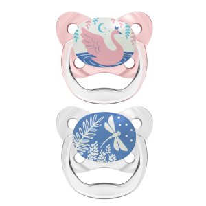 Dr Brown Ορθοδοντικές Πιπίλες Σιλικόνης Πεταλούδα  PreVent Night 0-6m Ροζ/Γκρι