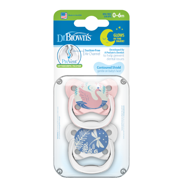 Dr Brown Ορθοδοντικές Πιπίλες Σιλικόνης Πεταλούδα PreVent Night 0-6m Ροζ/Γκρι Dr Brown Ορθοδοντικές Πιπίλες Σιλικόνης Πεταλούδα PreVent Night 0-6m Ροζ/Γκρι